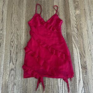 Red Mini Dress Size XS Spaghetti Strap V Neck Pull & Bear Christmas Party Dress